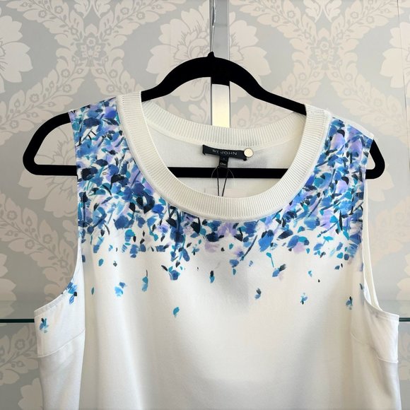 ST. JOHN Black Label Floral Silk Front & Knit Sweater Shell - Picture 3 of 11